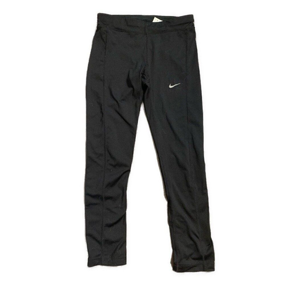 Nike Womens Solid Black Dri Fit Mid Rise Crop Capri Leggings Xs